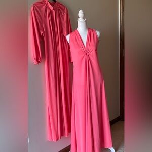 Vintage 1970’s Deena Flowing Full Length Lingerie Peignoir Set Coral Nylon Sz L
